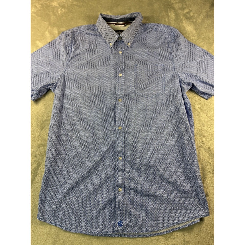 Cody James Core Mens Large Blue Geometric Diamond Short Sleeve Button Down Shirt